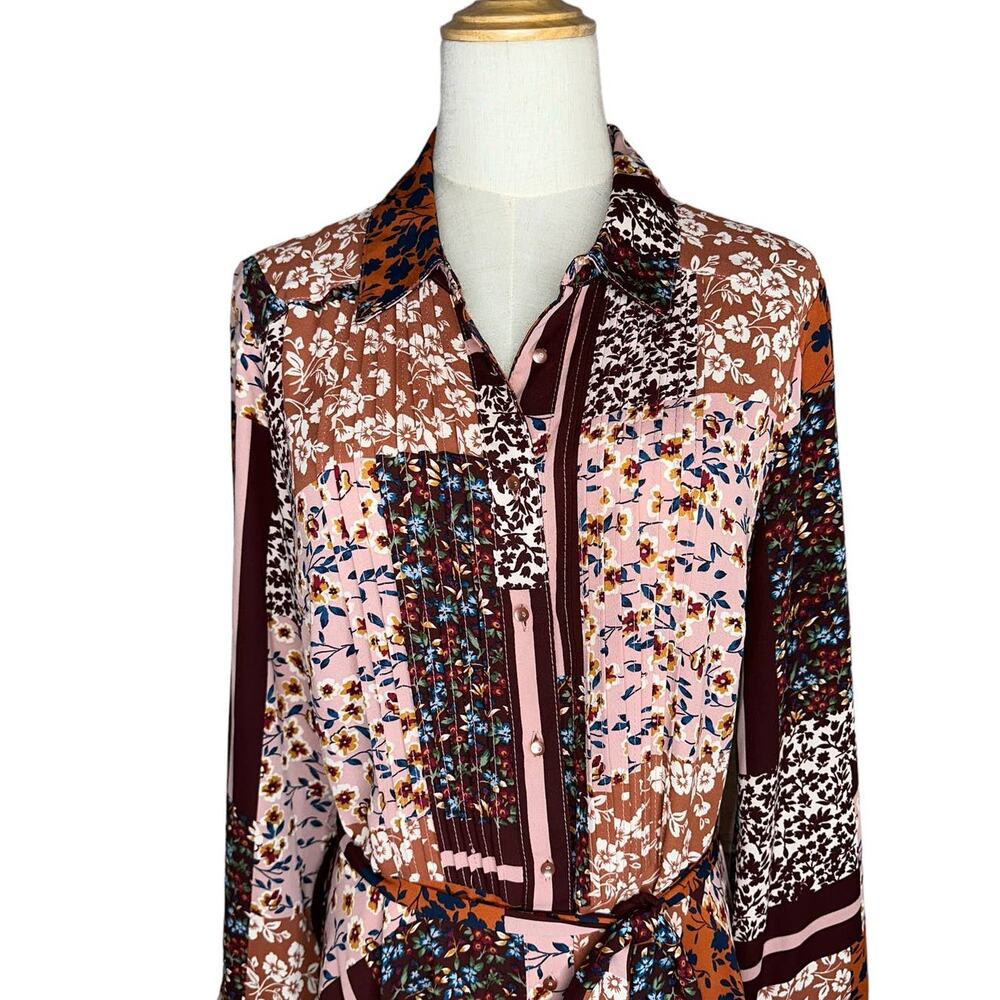 Nanette Lepore Floral Boho Patchwork Cottage Core Long Sleeve Midi Dress 10 - Picture 3 of 9